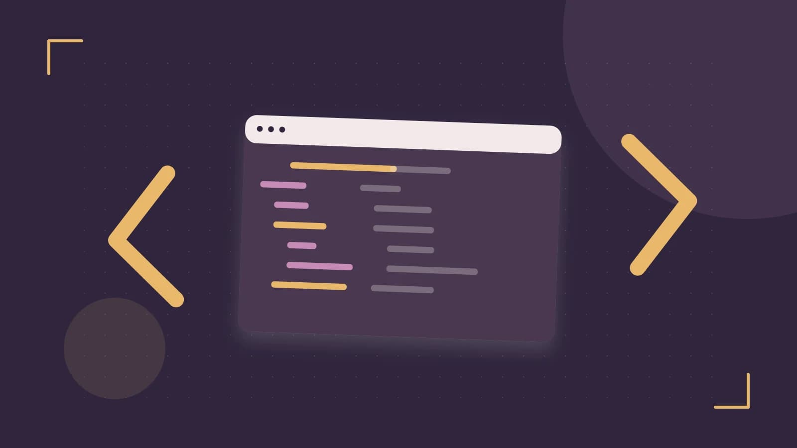 Editorial illustration of an abstract code editor, syntax blocks and oversized programming brackets