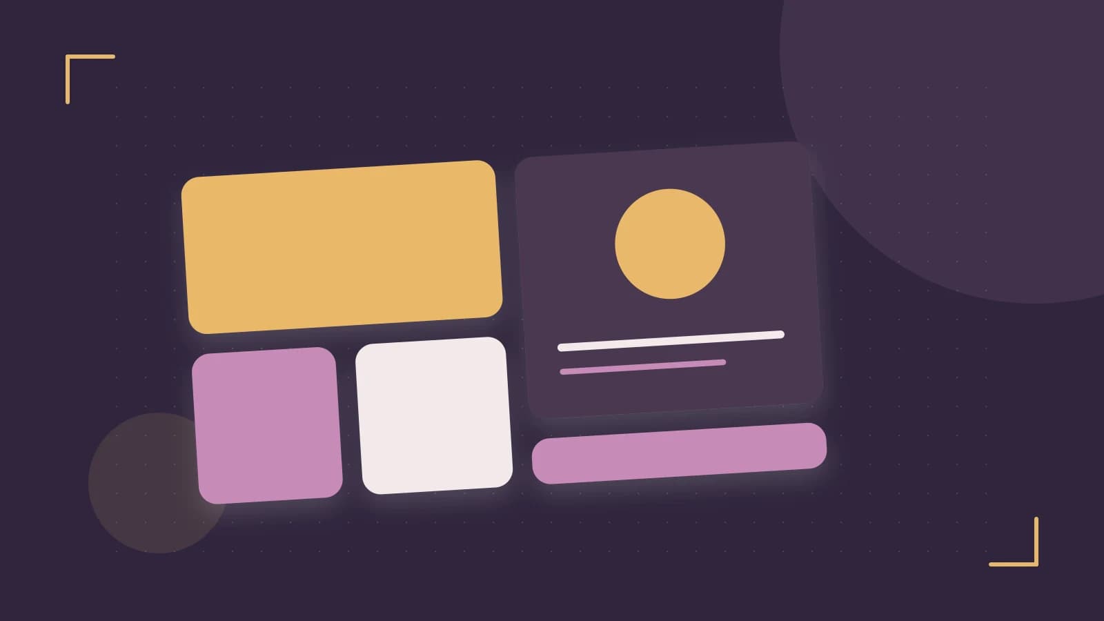 Editorial illustration of responsive browser layouts, overlapping design components and a color system