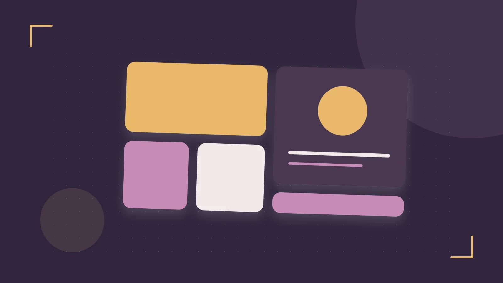 Editorial illustration of responsive browser layouts, overlapping design components and a color system