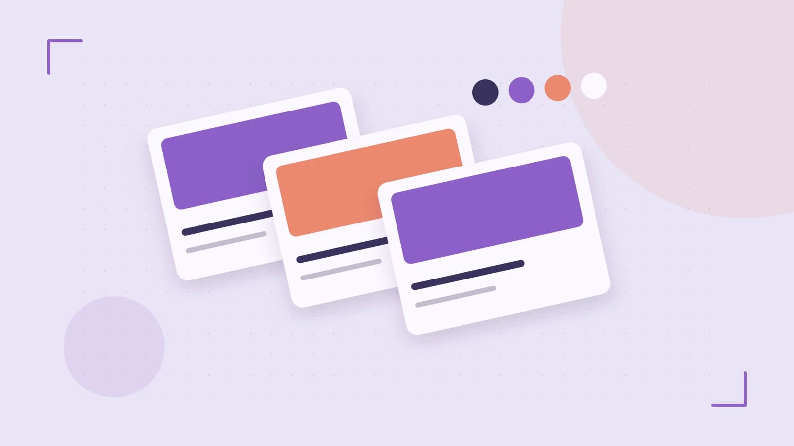 Editorial illustration of responsive browser layouts, overlapping design components and a color system