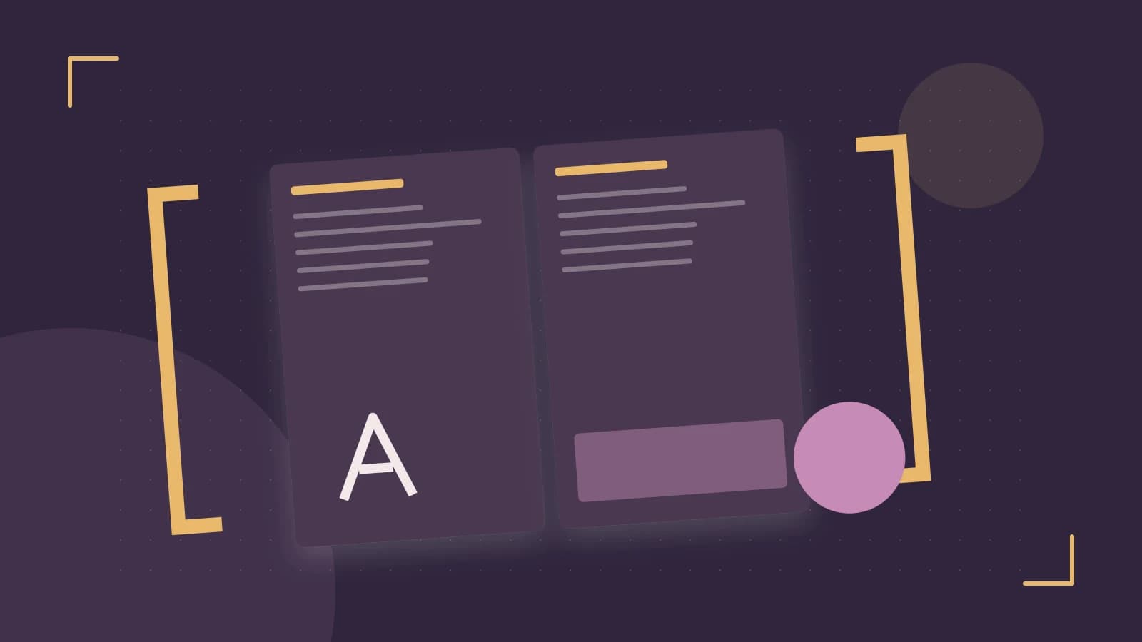 Editorial illustration of typeset pages, expressive letterform shapes and a precise editorial page grid