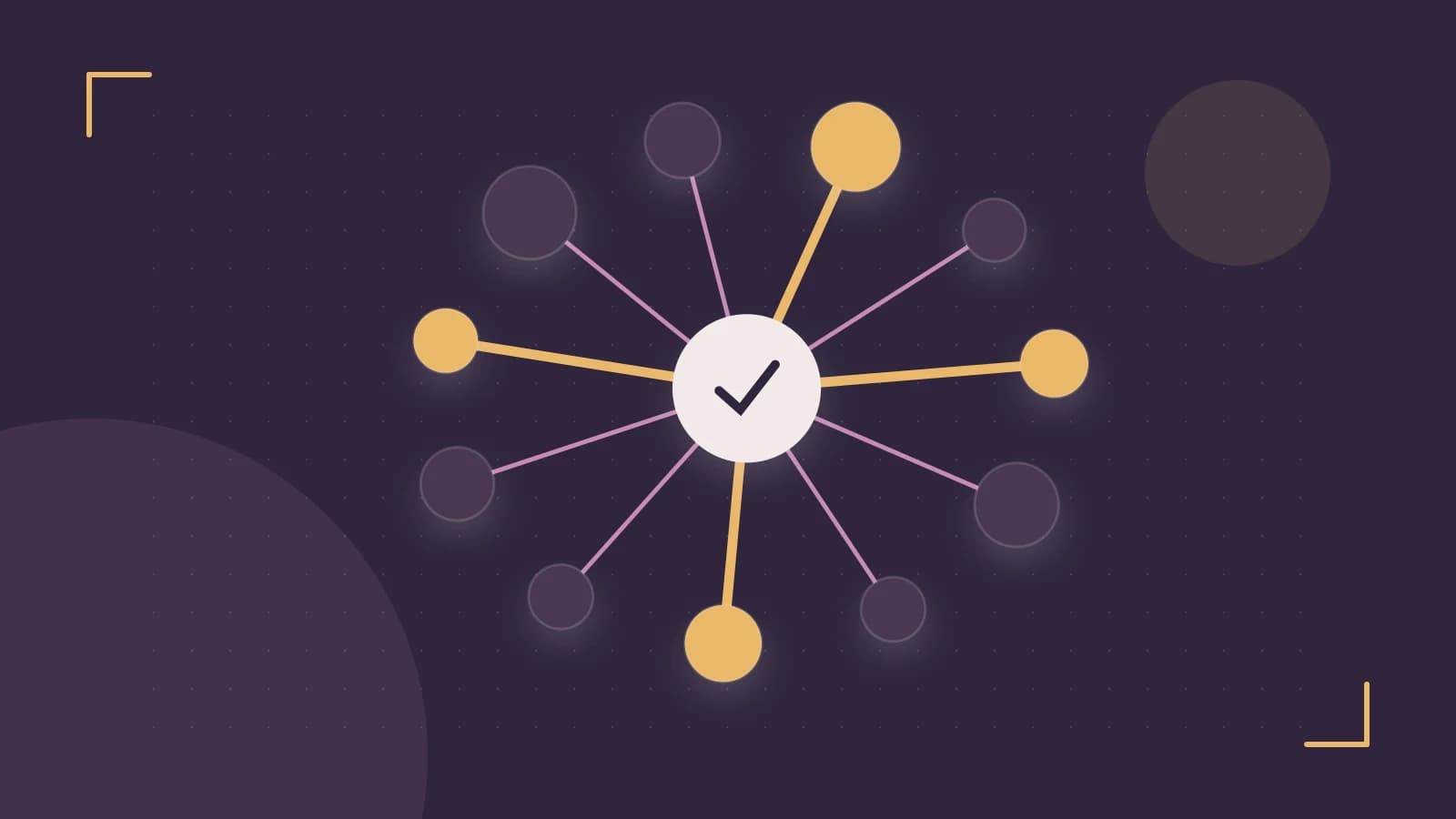 Editorial illustration of an algorithmic node graph with branching paths and a highlighted result