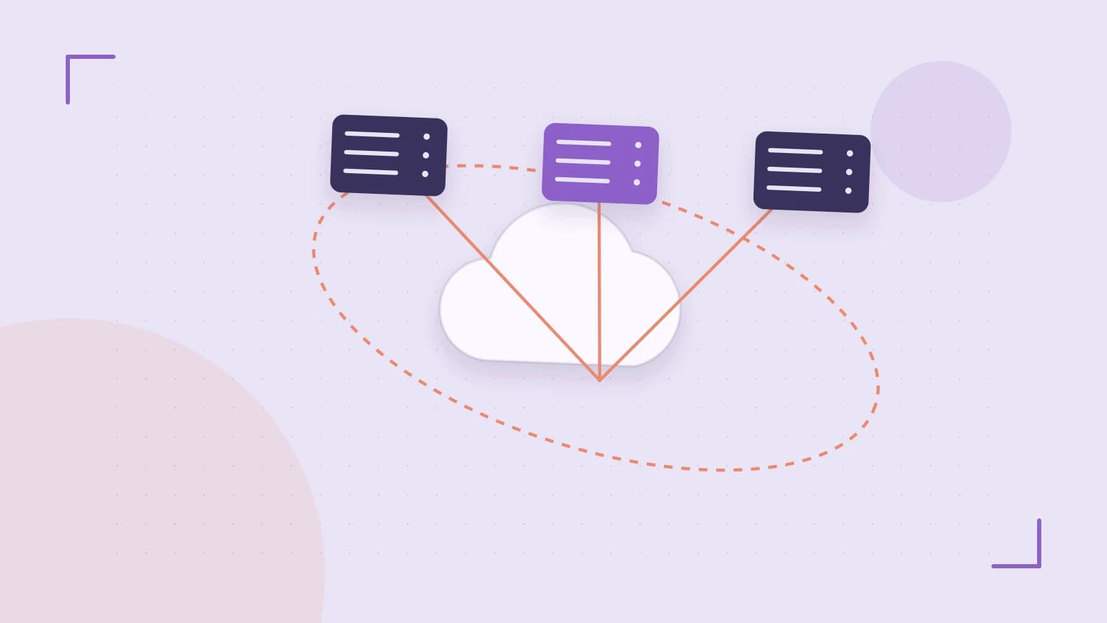 Editorial illustration of cloud infrastructure, connected server racks and an orbital service map