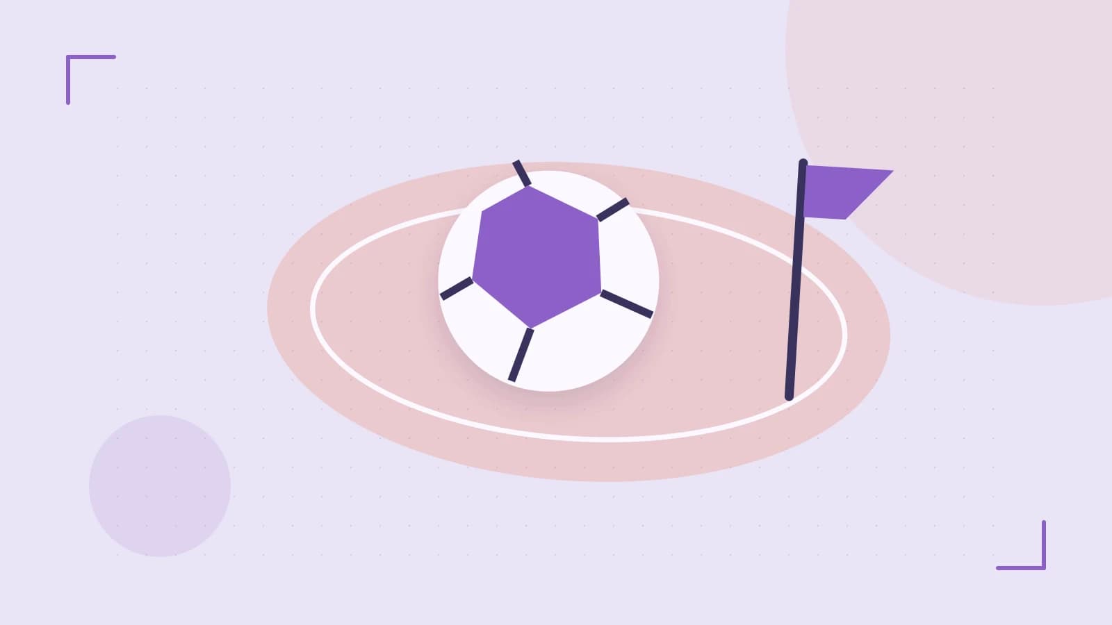 Editorial illustration of a stylized sports ball, stadium geometry and dynamic arcs