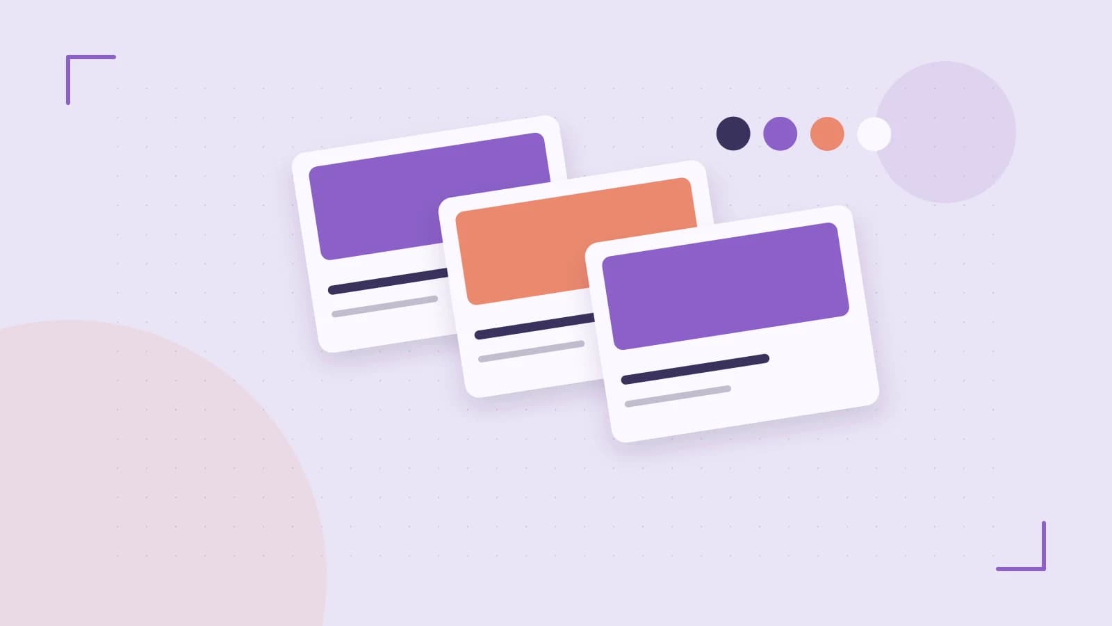 Editorial illustration of responsive browser layouts, overlapping design components and a color system