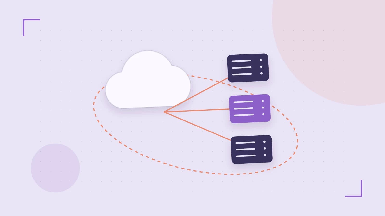 Editorial illustration of cloud infrastructure, connected server racks and an orbital service map