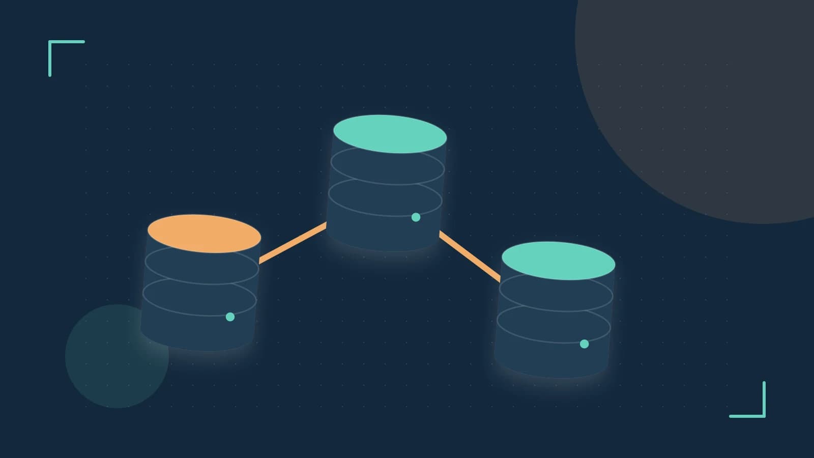 Editorial illustration of structured records, database cylinders and relationships between tables