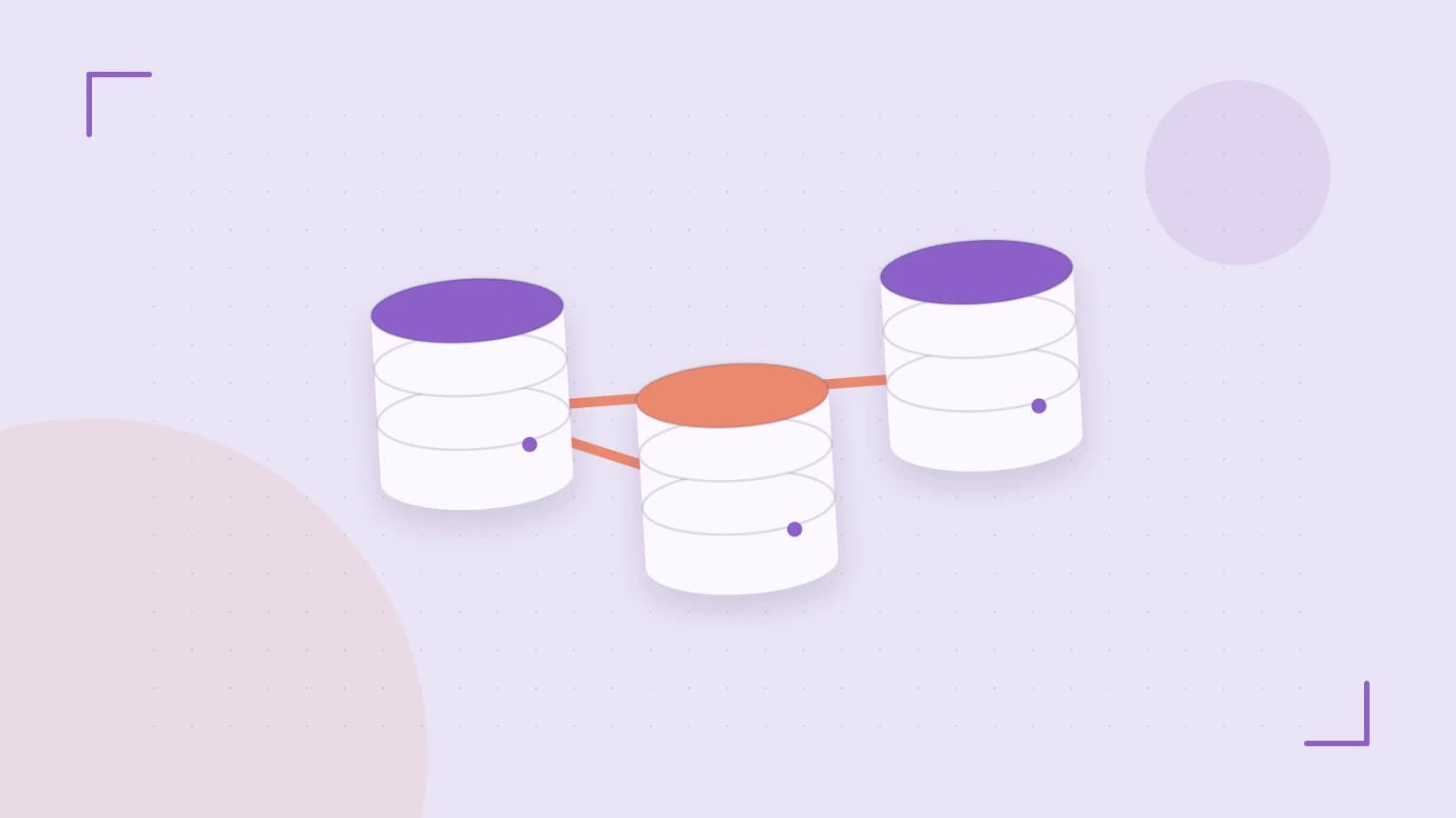 Editorial illustration of structured records, database cylinders and relationships between tables