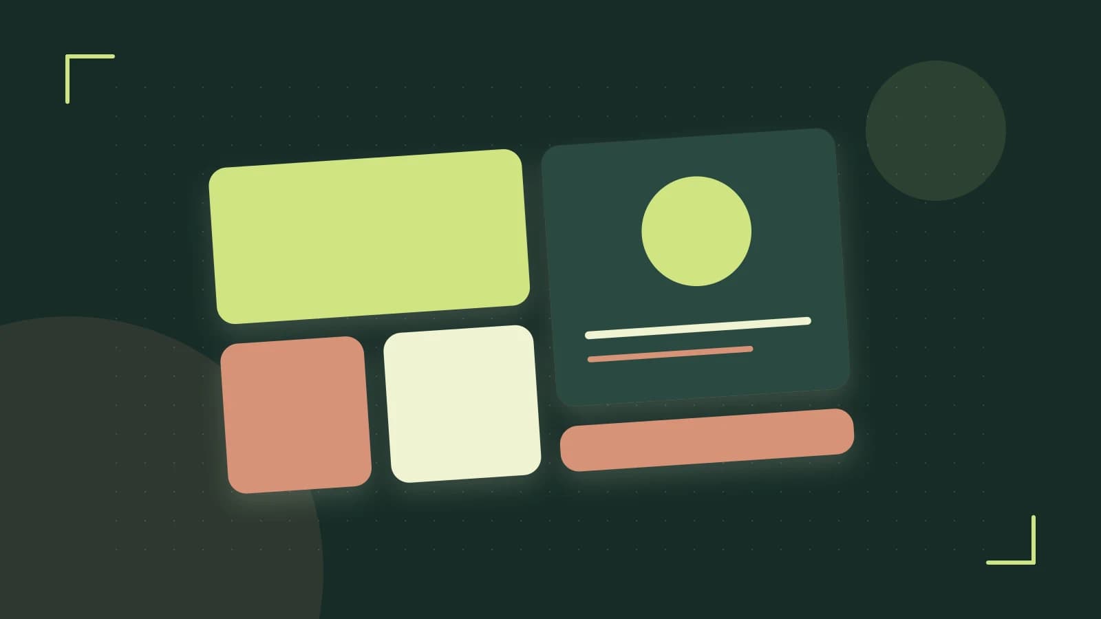 Editorial illustration of responsive browser layouts, overlapping design components and a color system