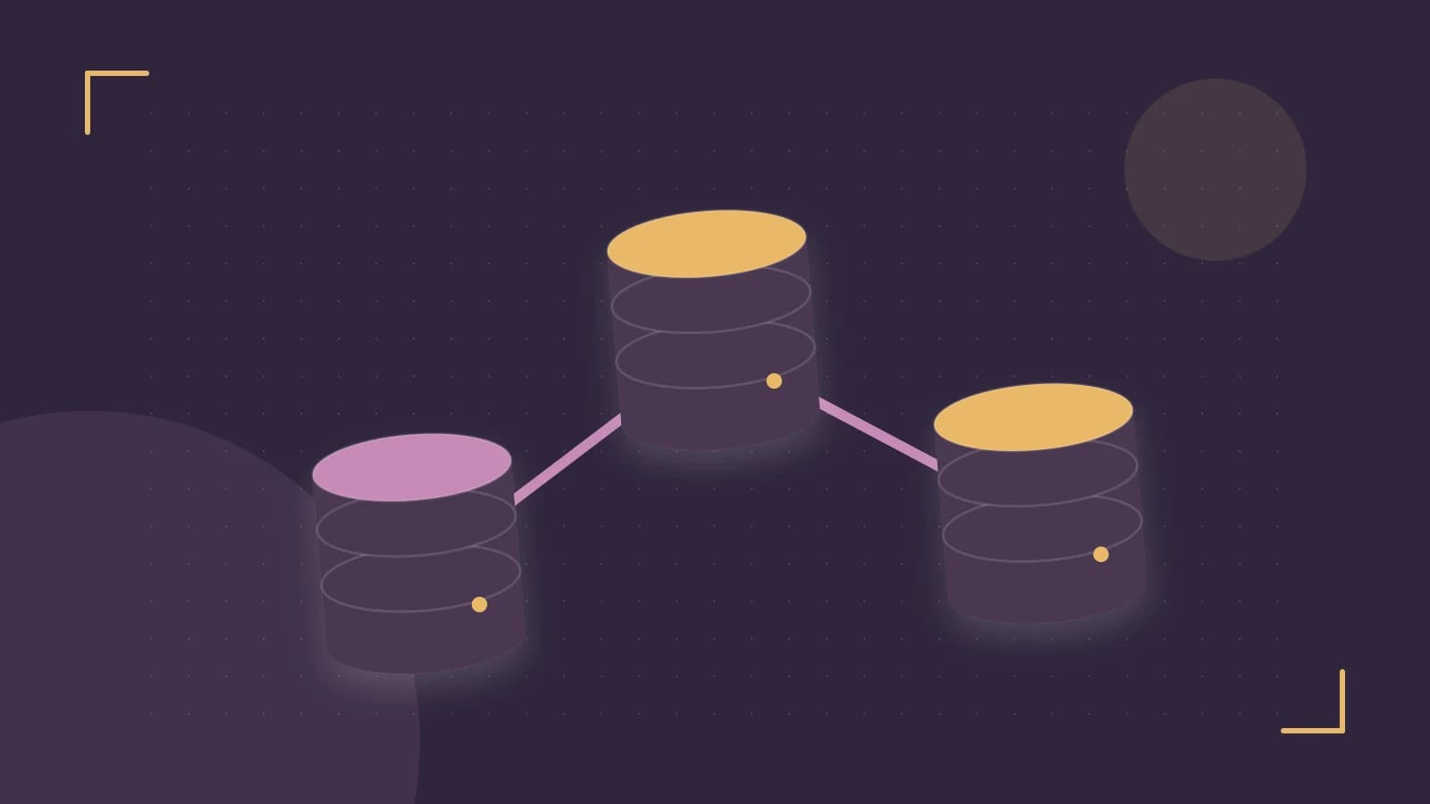 Editorial illustration of structured records, database cylinders and relationships between tables