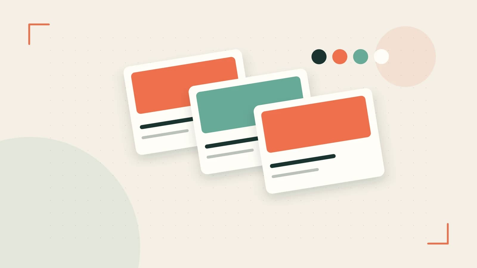 Editorial illustration of responsive browser layouts, overlapping design components and a color system