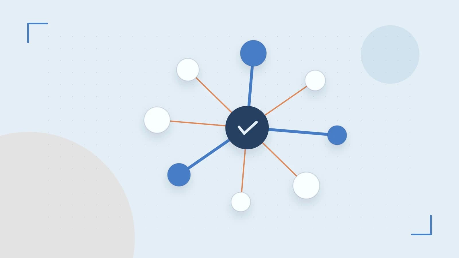 Editorial illustration of an algorithmic node graph with branching paths and a highlighted result