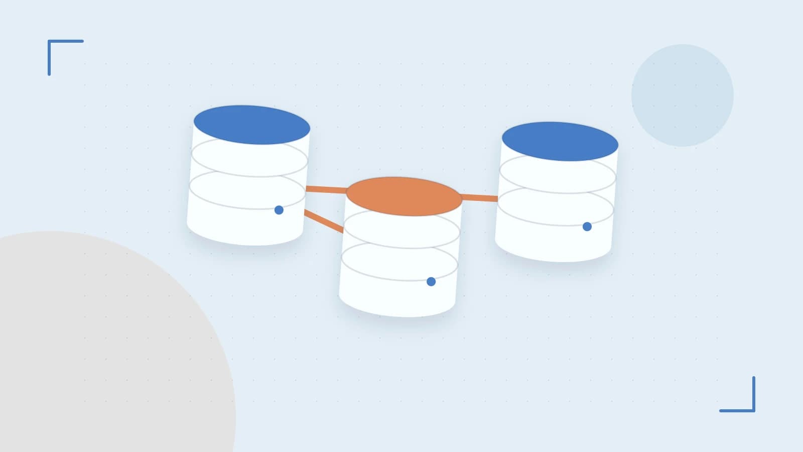 Editorial illustration of structured records, database cylinders and relationships between tables
