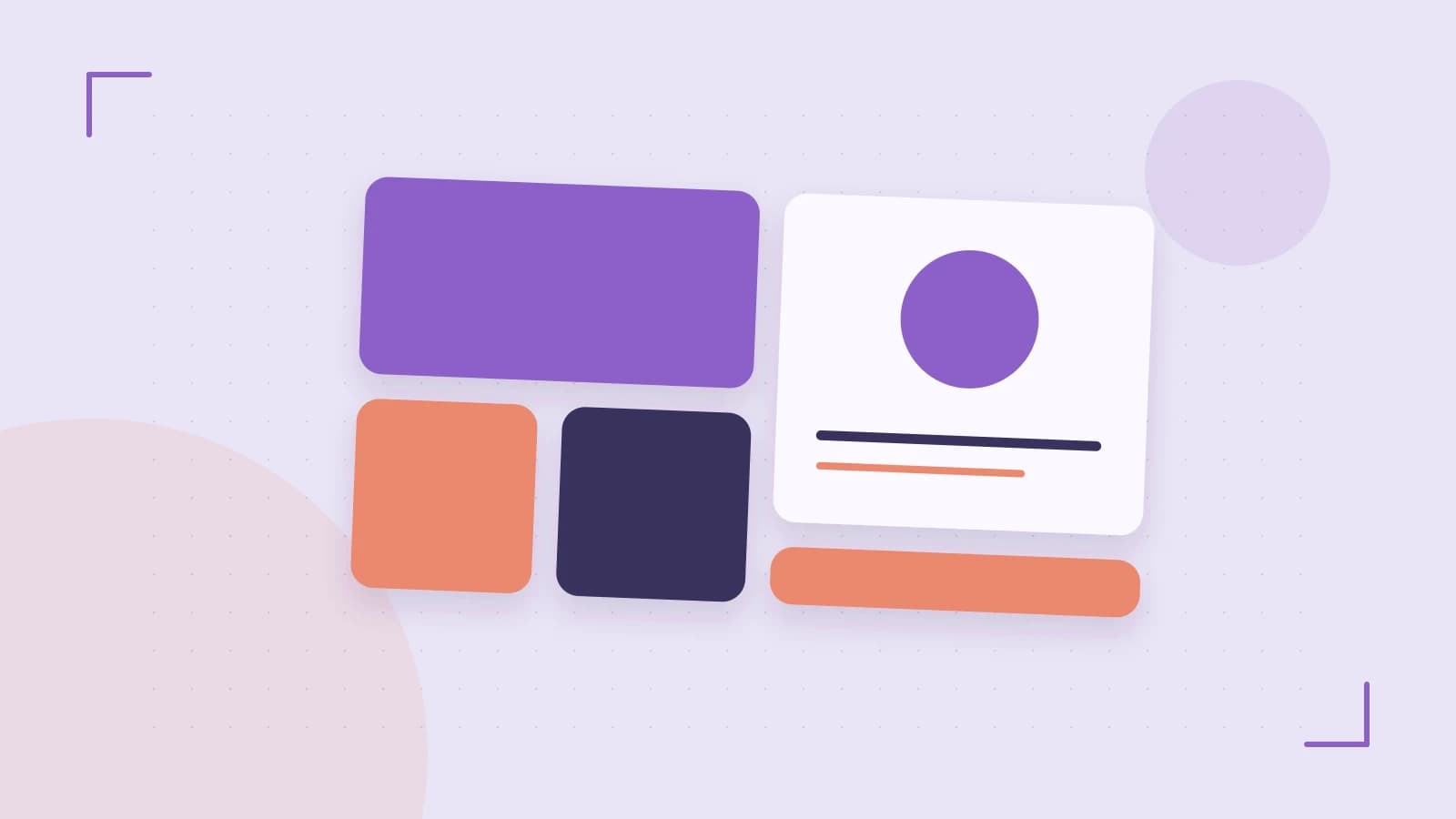Editorial illustration of responsive browser layouts, overlapping design components and a color system