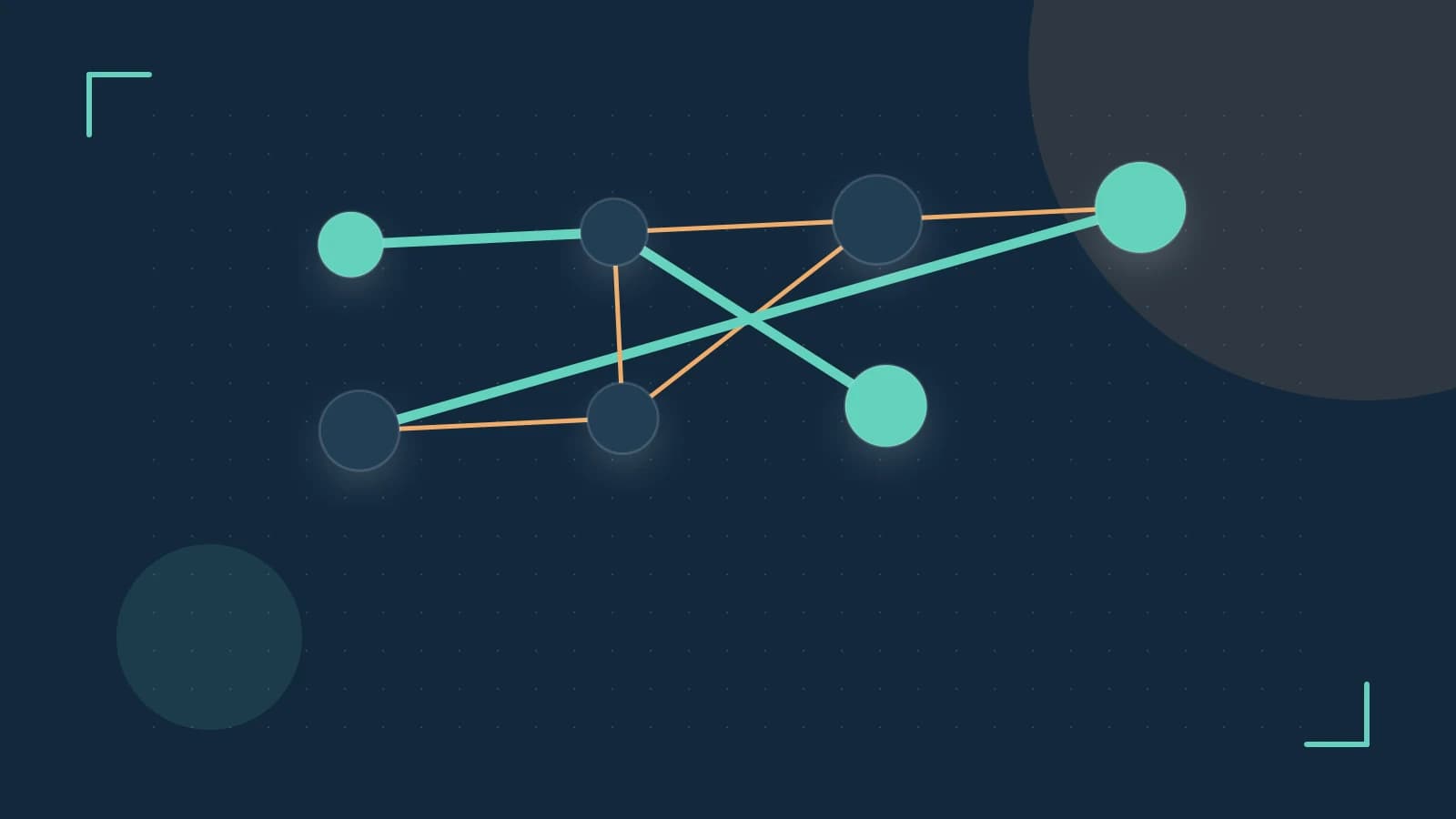 Editorial illustration of an algorithmic node graph with branching paths and a highlighted result