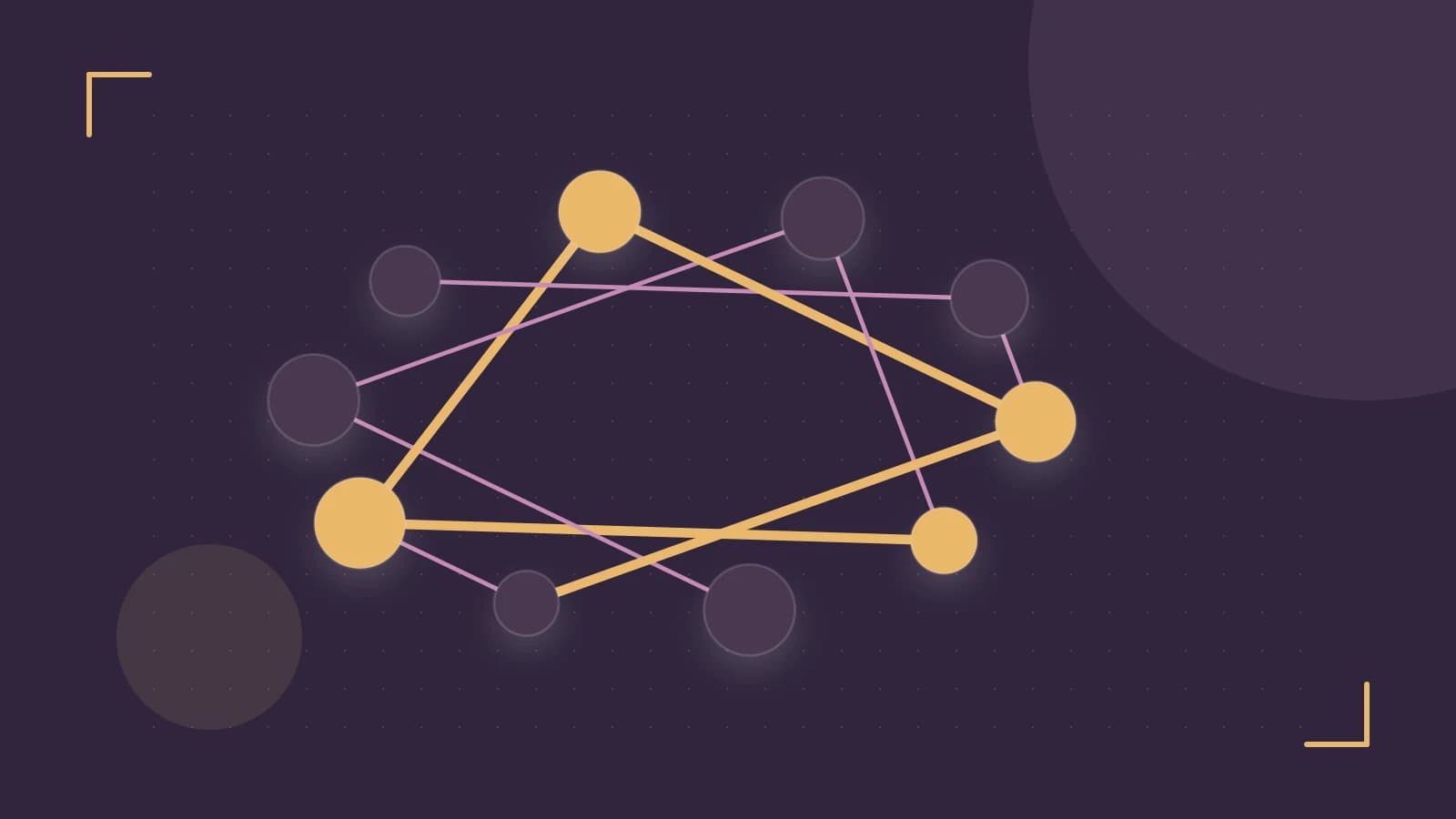 Editorial illustration of an algorithmic node graph with branching paths and a highlighted result