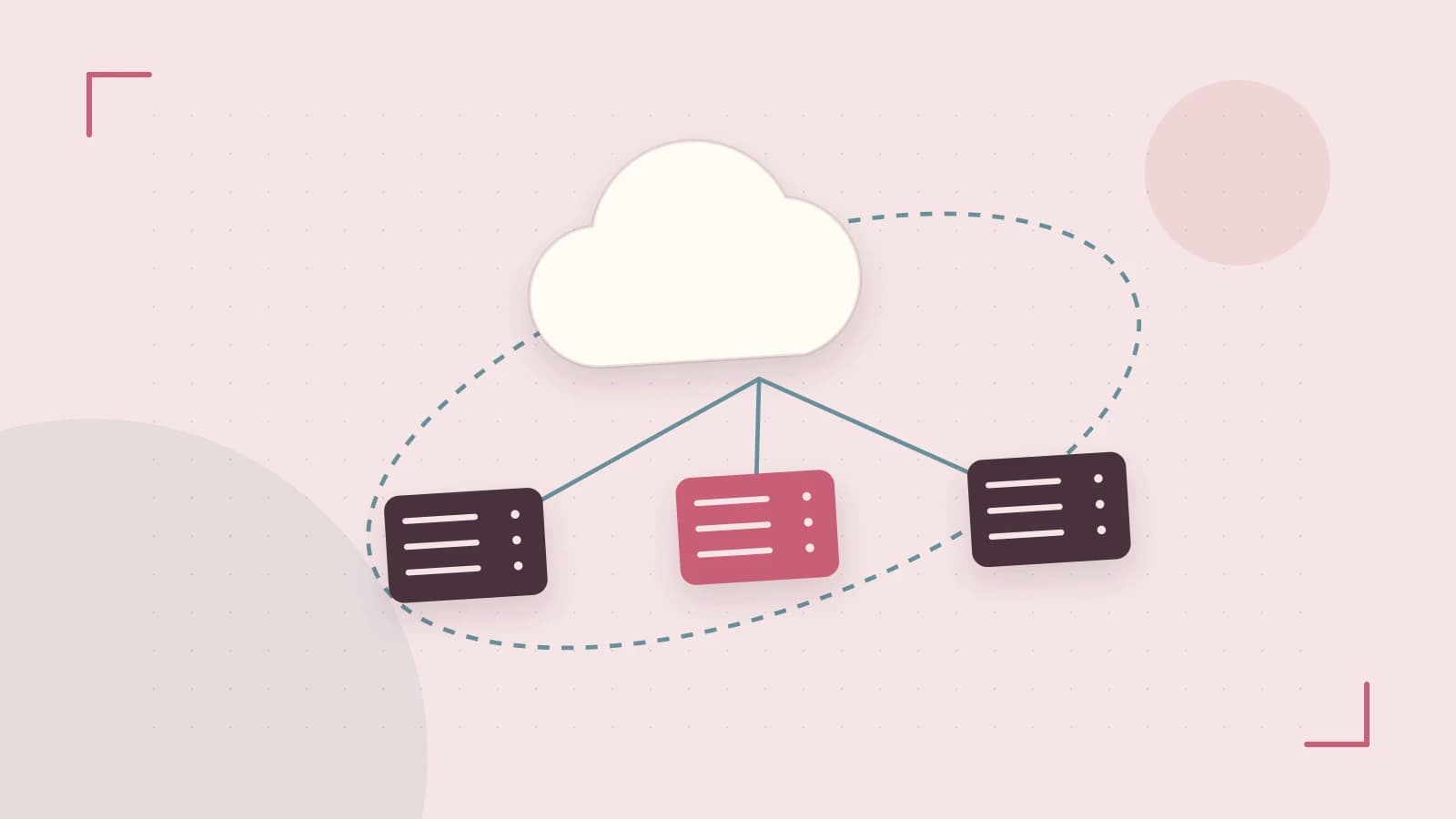 Editorial illustration of cloud infrastructure, connected server racks and an orbital service map