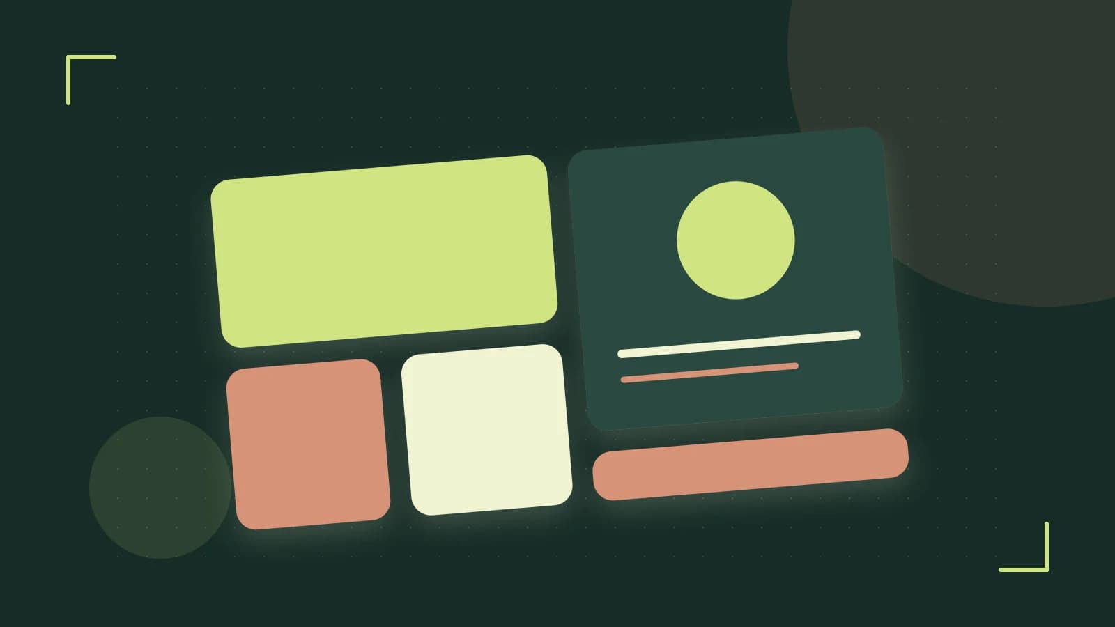 Editorial illustration of responsive browser layouts, overlapping design components and a color system