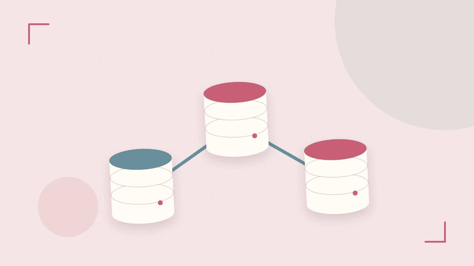 Editorial illustration of structured records, database cylinders and relationships between tables