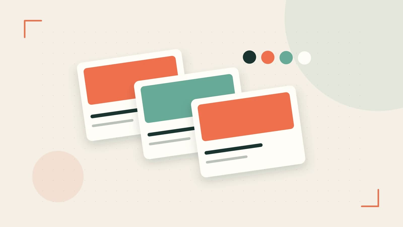 Editorial illustration of responsive browser layouts, overlapping design components and a color system