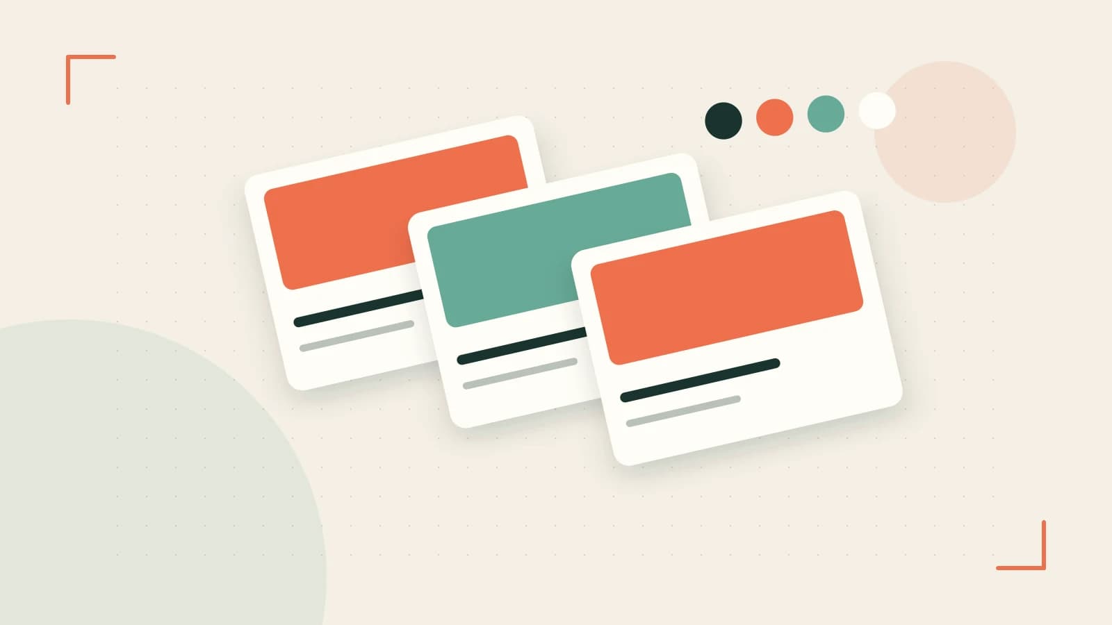 Editorial illustration of responsive browser layouts, overlapping design components and a color system