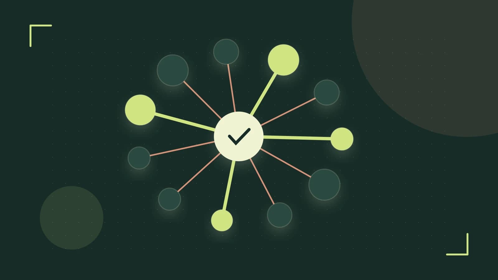 Editorial illustration of an algorithmic node graph with branching paths and a highlighted result