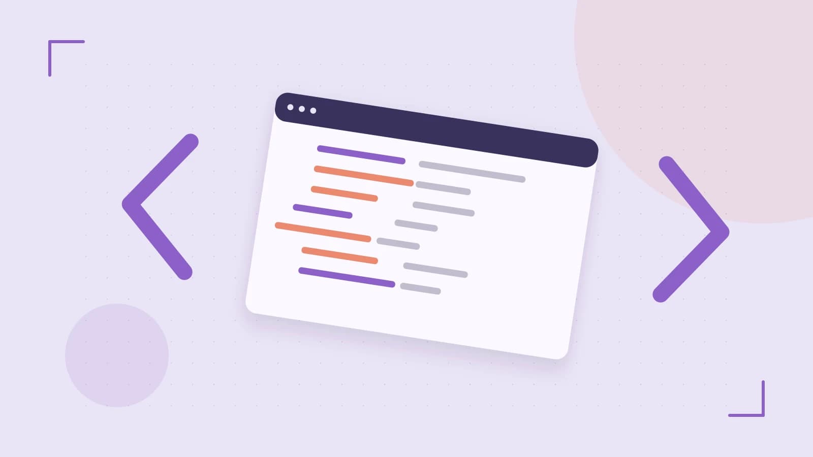 Editorial illustration of an abstract code editor, syntax blocks and oversized programming brackets