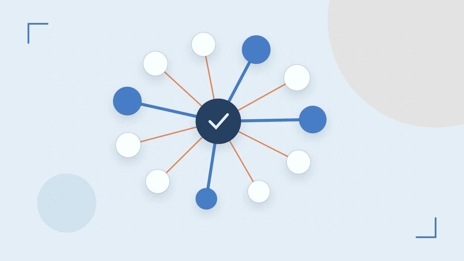 Editorial illustration of an algorithmic node graph with branching paths and a highlighted result