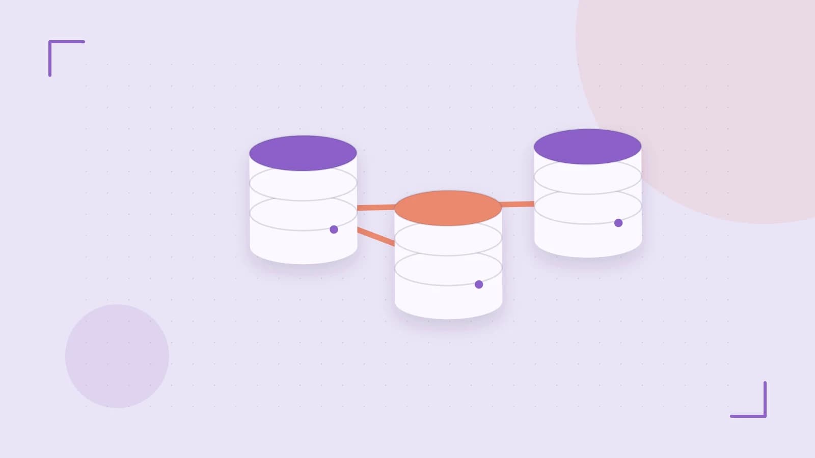Editorial illustration of structured records, database cylinders and relationships between tables