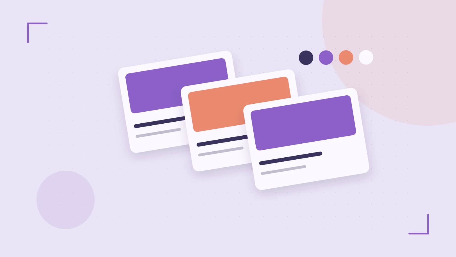 Editorial illustration of responsive browser layouts, overlapping design components and a color system