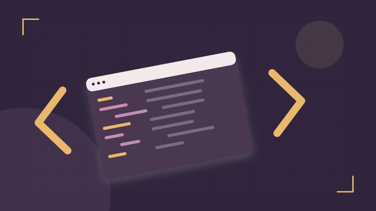 Editorial illustration of an abstract code editor, syntax blocks and oversized programming brackets