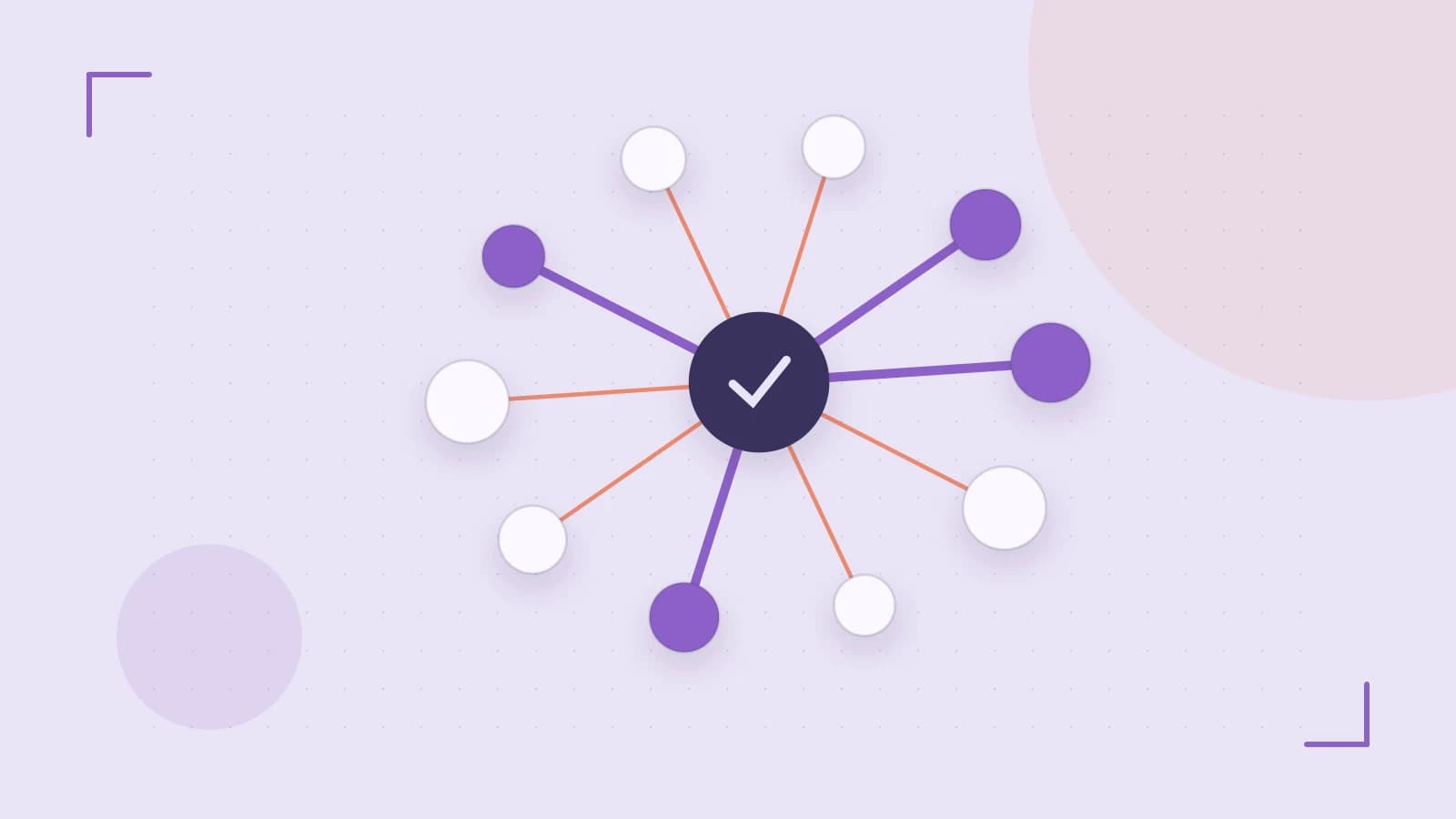 Editorial illustration of an algorithmic node graph with branching paths and a highlighted result