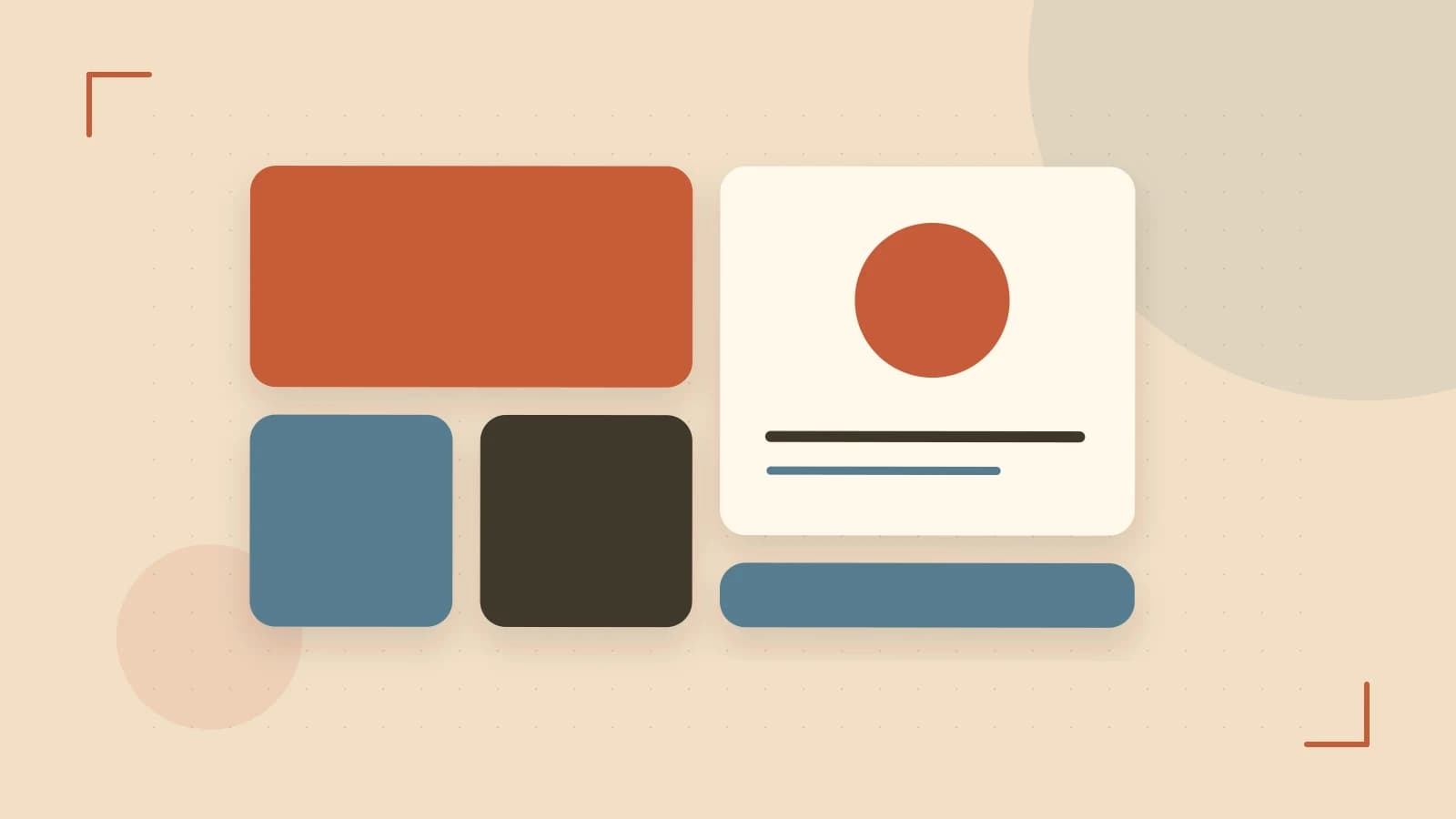 Editorial illustration of responsive browser layouts, overlapping design components and a color system
