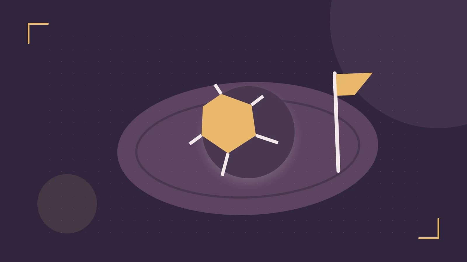 Editorial illustration of a stylized sports ball, stadium geometry and dynamic arcs