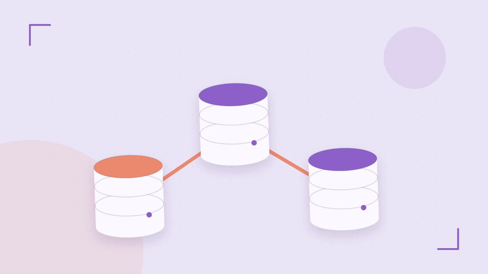 Editorial illustration of structured records, database cylinders and relationships between tables
