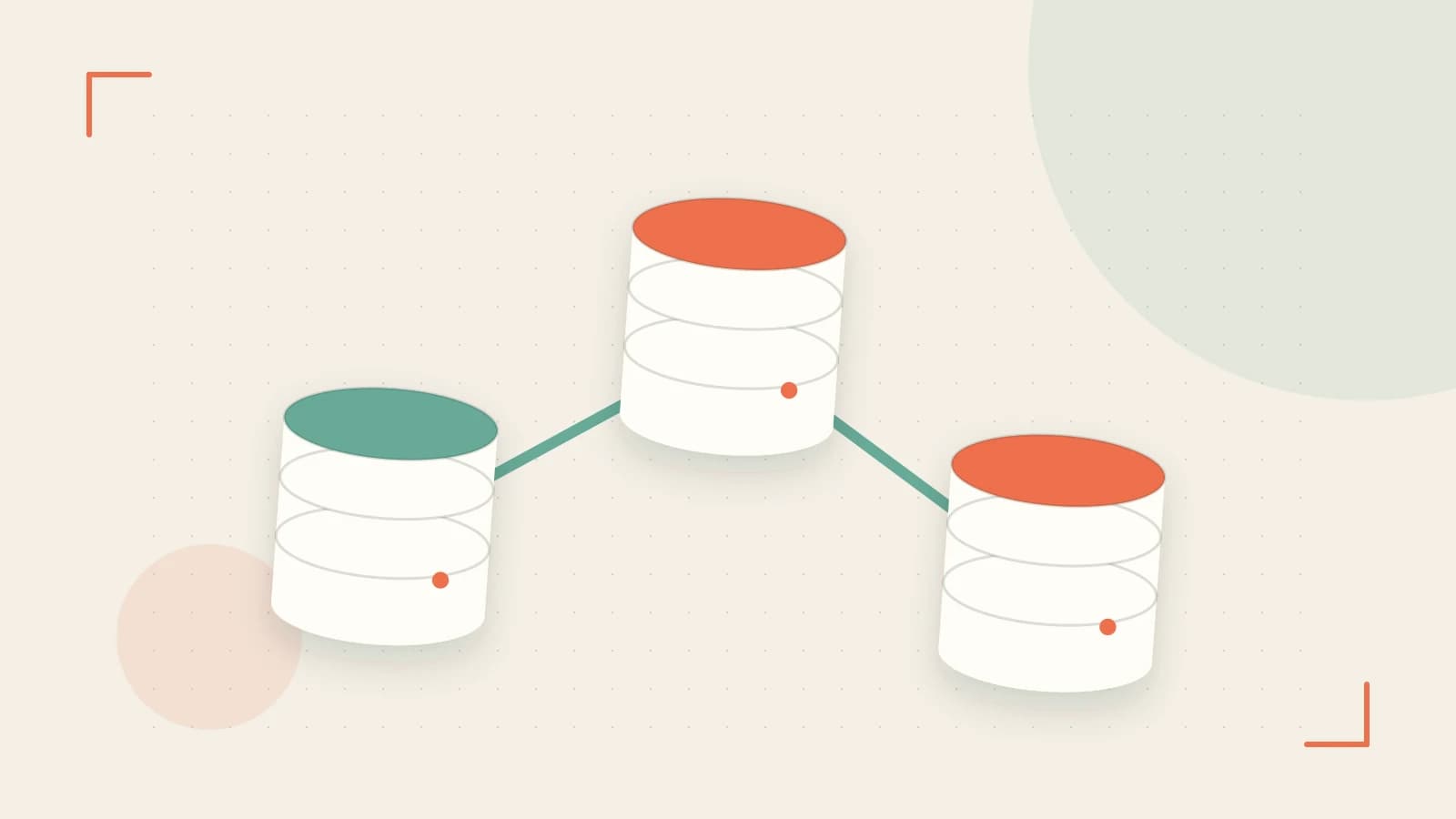Editorial illustration of structured records, database cylinders and relationships between tables