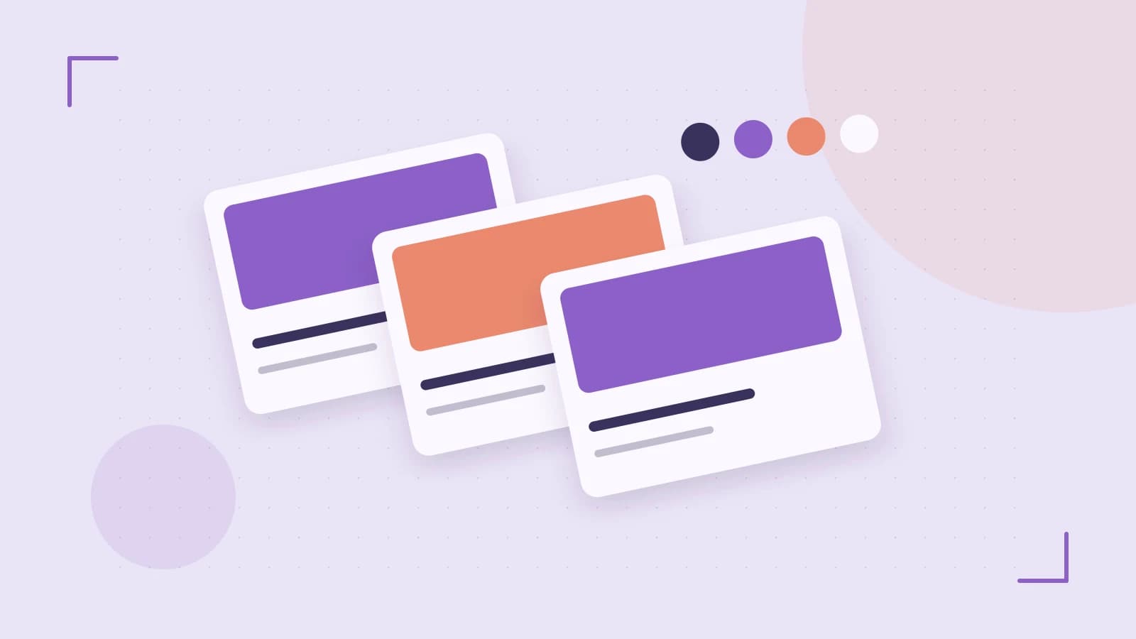 Editorial illustration of responsive browser layouts, overlapping design components and a color system