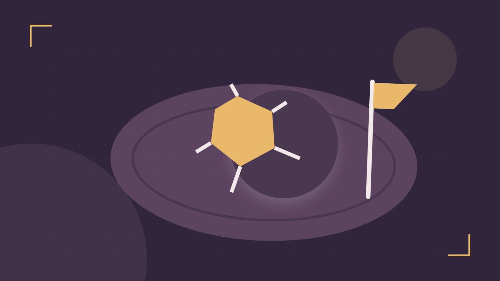 Editorial illustration of a stylized sports ball, stadium geometry and dynamic arcs