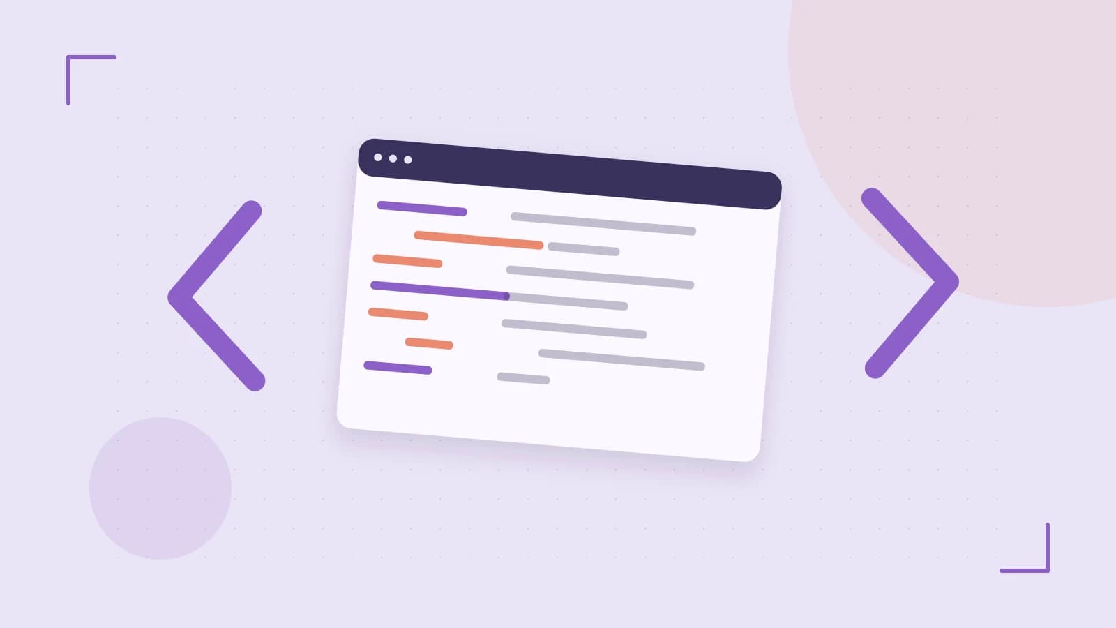 Editorial illustration of an abstract code editor, syntax blocks and oversized programming brackets