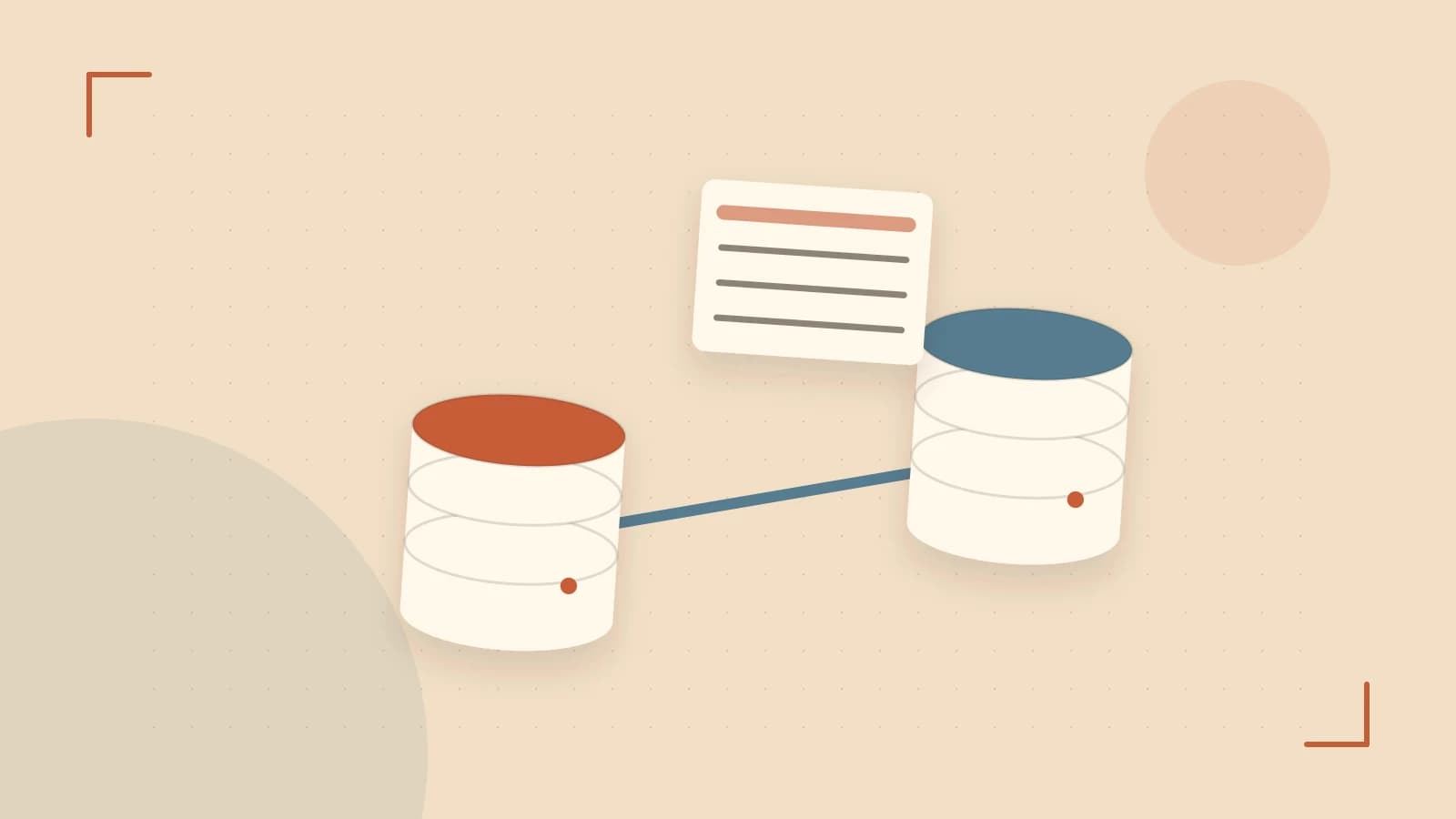 Editorial illustration of structured records, database cylinders and relationships between tables
