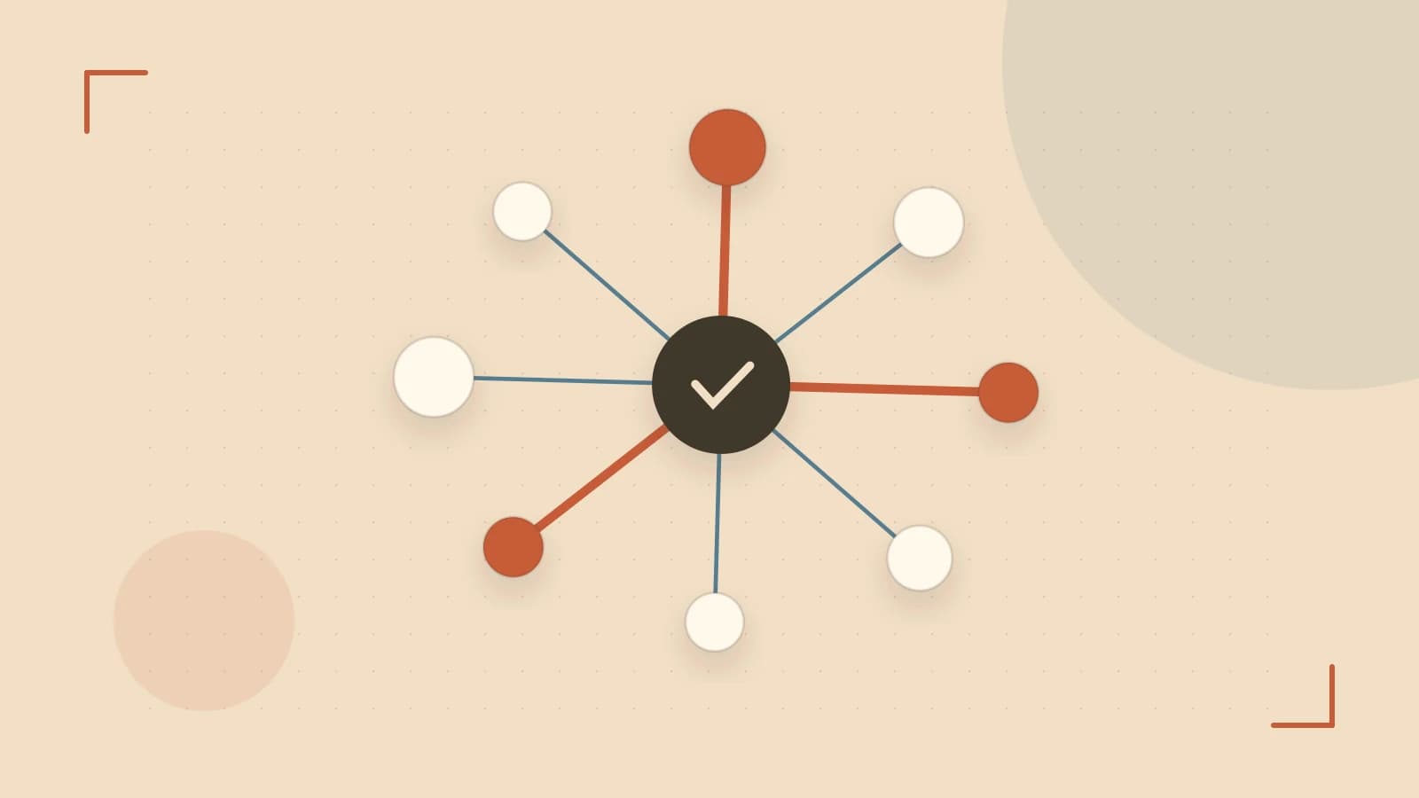 Editorial illustration of an algorithmic node graph with branching paths and a highlighted result