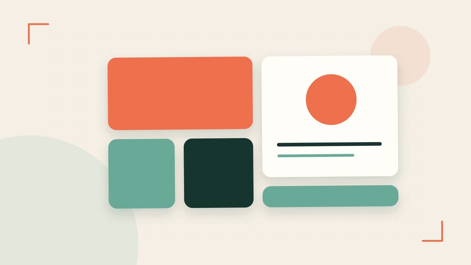 Editorial illustration of responsive browser layouts, overlapping design components and a color system