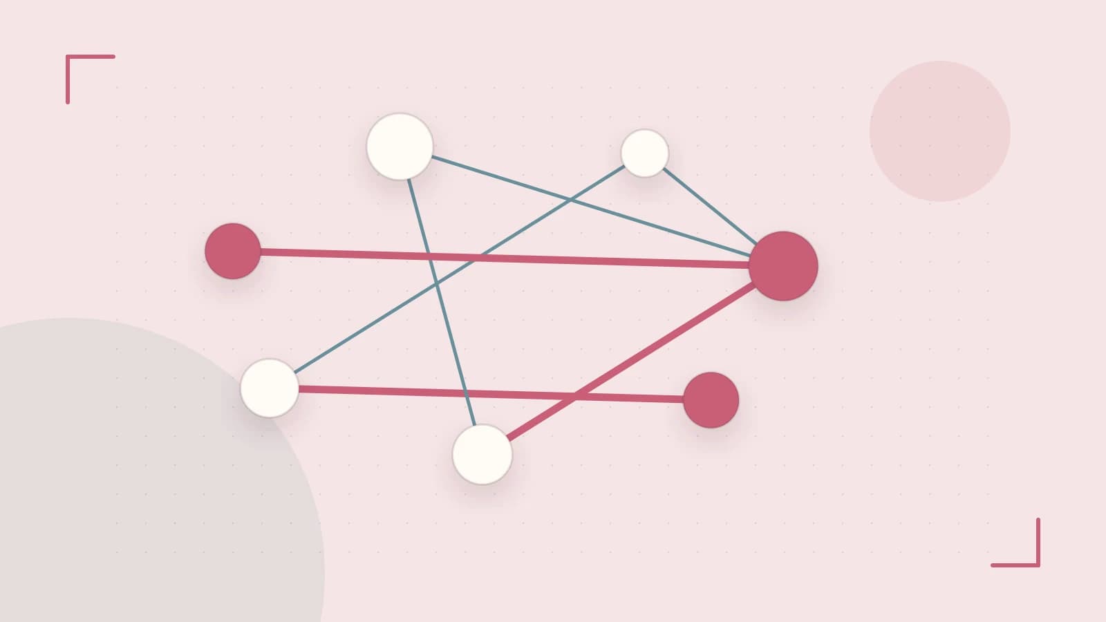 Editorial illustration of an algorithmic node graph with branching paths and a highlighted result