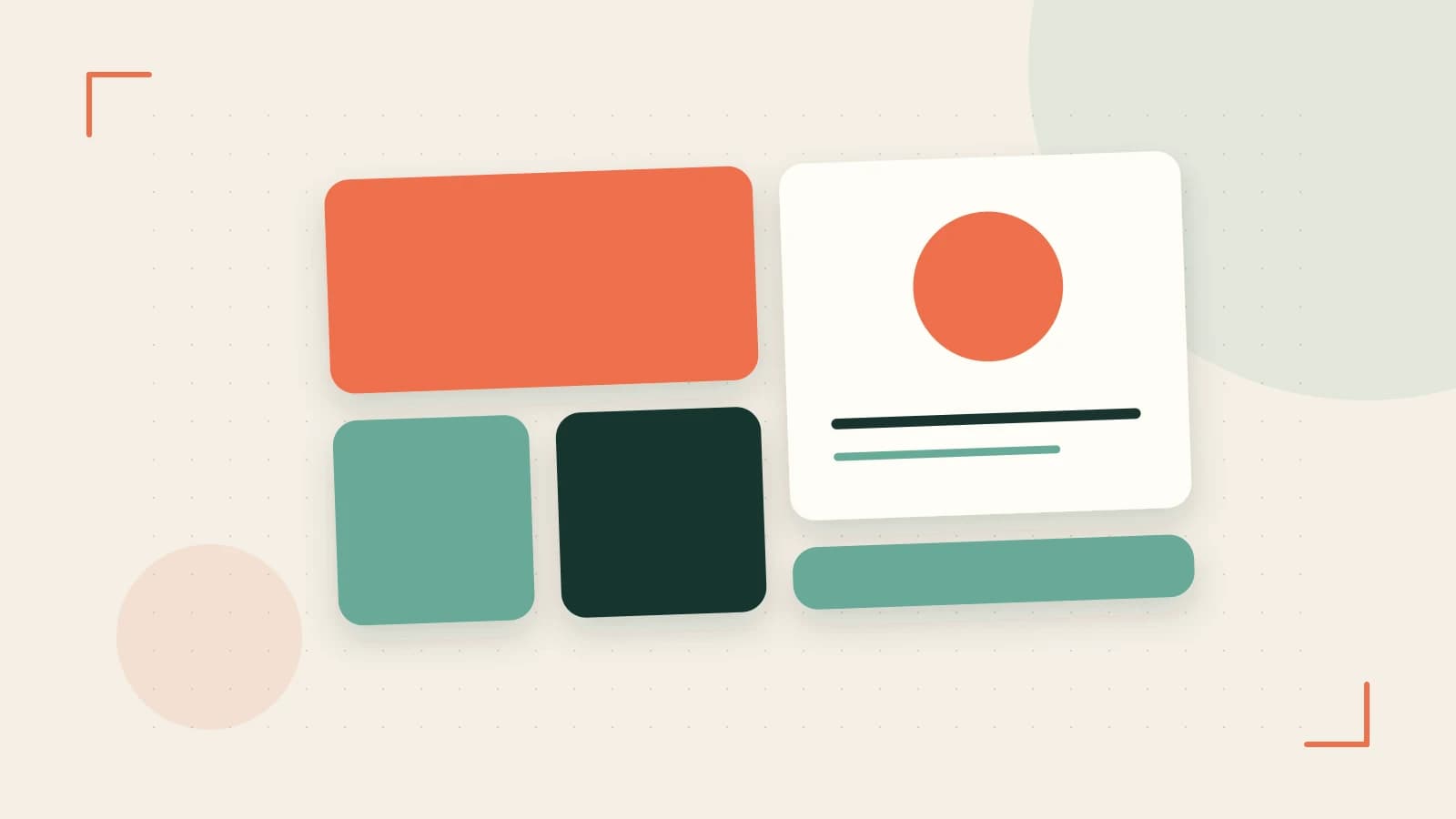 Editorial illustration of responsive browser layouts, overlapping design components and a color system