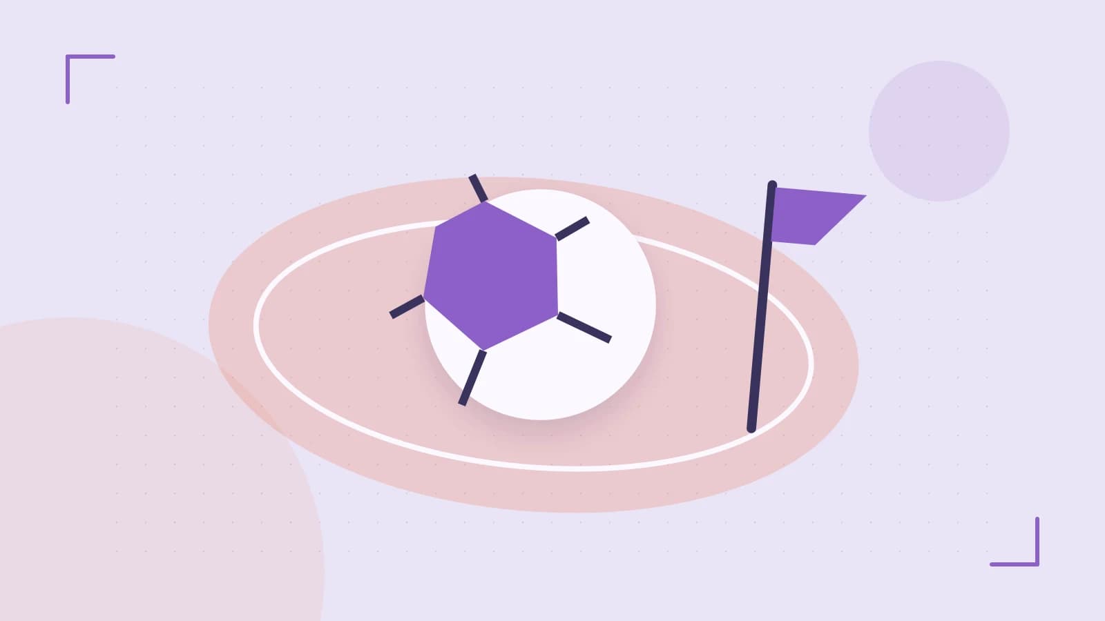 Editorial illustration of a stylized sports ball, stadium geometry and dynamic arcs
