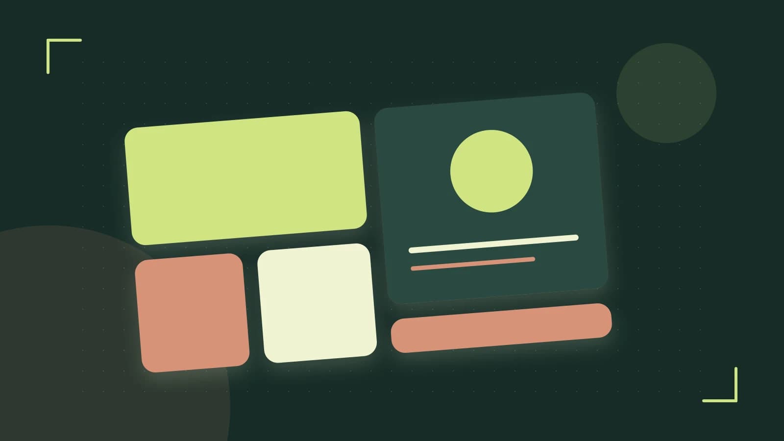 Editorial illustration of responsive browser layouts, overlapping design components and a color system
