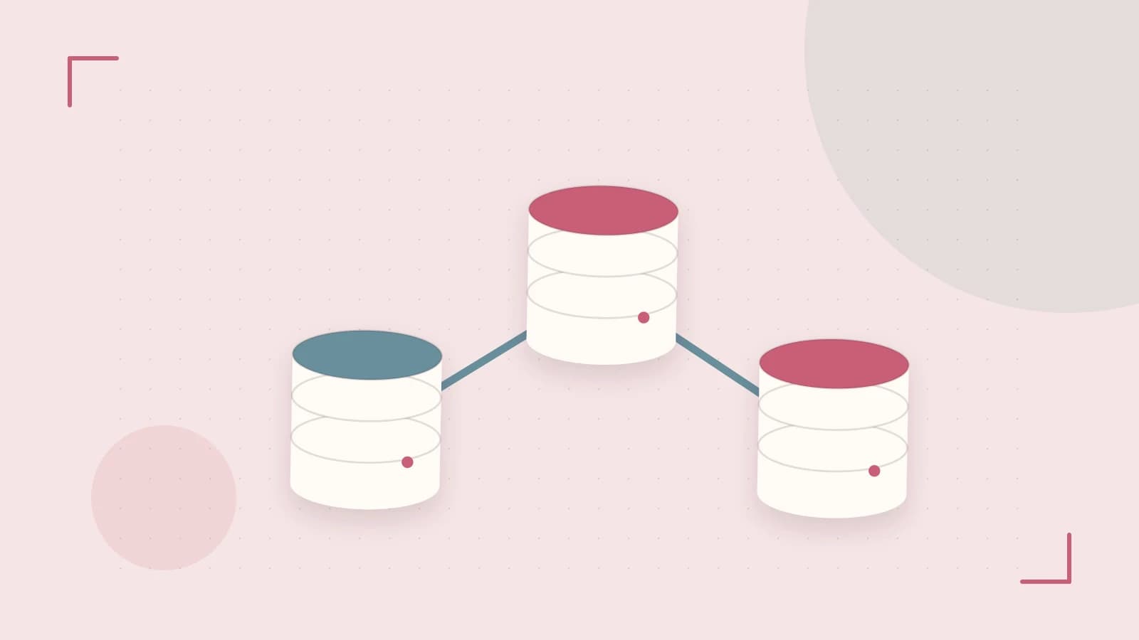 Editorial illustration of structured records, database cylinders and relationships between tables