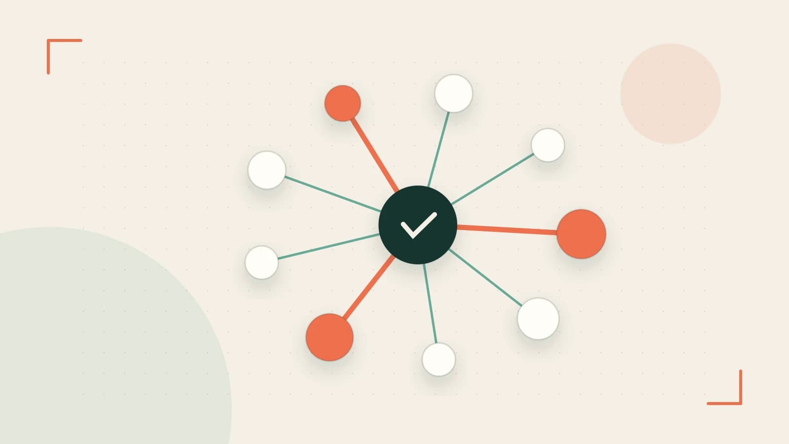 Editorial illustration of an algorithmic node graph with branching paths and a highlighted result