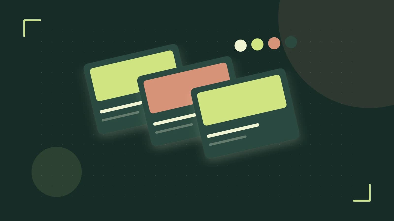 Editorial illustration of responsive browser layouts, overlapping design components and a color system