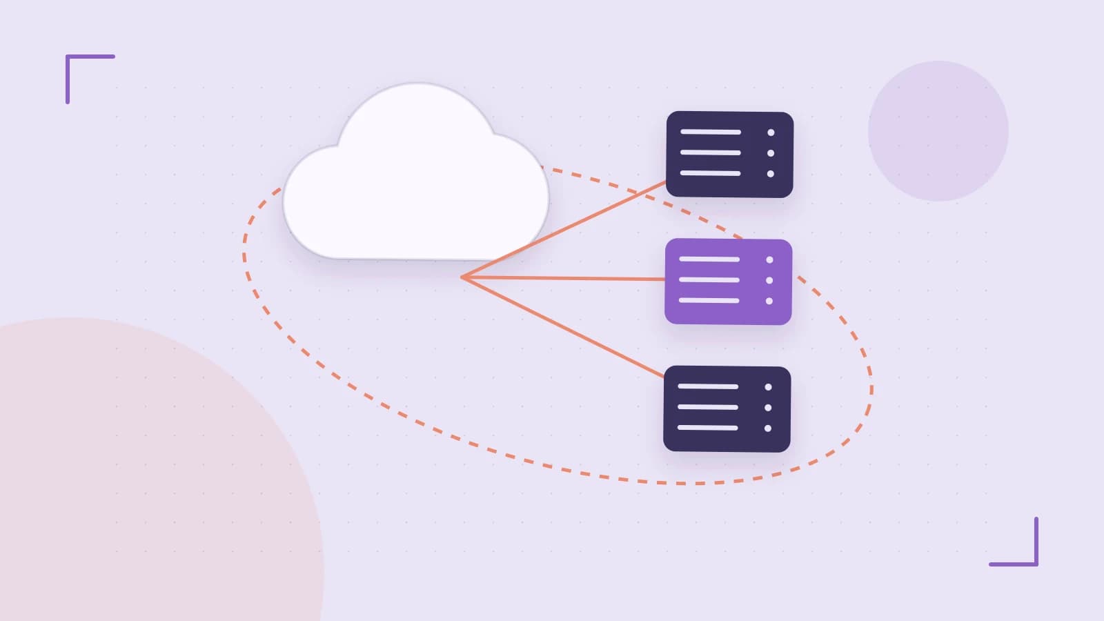 Editorial illustration of cloud infrastructure, connected server racks and an orbital service map